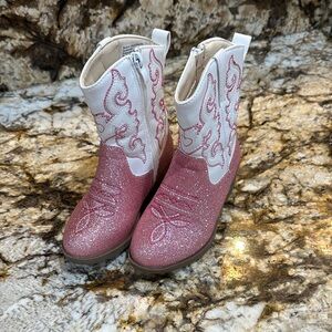 Pink Glitter Cowboy Boots for girls size 26 which is equivalent to toddler 8